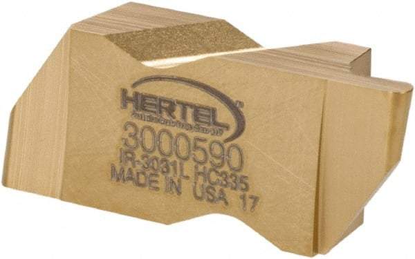 Hertel - 3031IR Grade HC335, 1.57mm Cutting Width Carbide Grooving Insert - 3.18mm Max Depth of Cut, Left Hand, 0.78mm Corner Radius, TiN Finish - Eagle Tool & Supply
