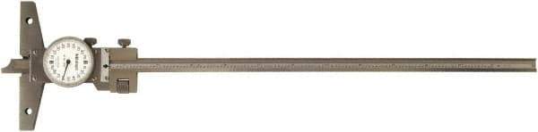 Mitutoyo - 0 to 12 Inch Range, Dial Depth Gage - 0.001 Inch Graduation, 12 Inch Travel, 410 mm Base Measuring Length - Eagle Tool & Supply