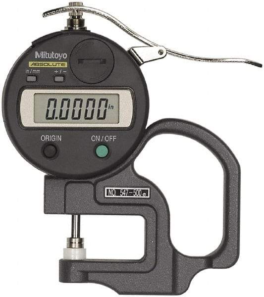 Mitutoyo - 0.47" Measurement, 0.01mm Resolution Electronic Thickness Gage - Accurate up to 0.001" - Eagle Tool & Supply