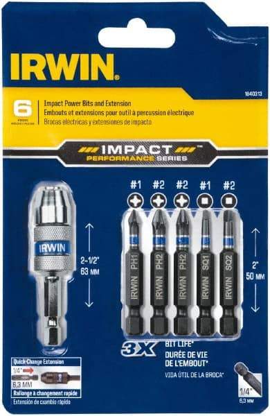 Irwin - 6 Piece, Phillips, Square Handle, Drive Set - #1, #2 - Eagle Tool & Supply