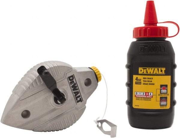 DeWALT - 100' Long Reel & Chalk Set - Red, Includes 4 oz Red Chalk - Eagle Tool & Supply