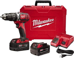 Milwaukee Tool - 18 Volt 1/2" Keyless Chuck Cordless Hammer Drill - 0 to 28,800 BPM, 0 to 1,800 RPM, Reversible - Eagle Tool & Supply