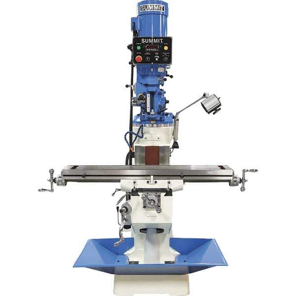 Summit - 9" Table Width x 49" Table Length, Electronic Variable Speed Control, 3 Phase Knee Milling Machine - R8 Spindle Taper, 3 hp - Eagle Tool & Supply