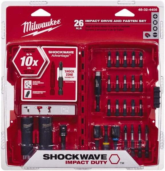 Milwaukee Tool - 26 Piece, Screwdriver Power Bit Set - #1 to #3 Phillips, 1/4 to 9/16" Hex, T20 to T30 Torx - Eagle Tool & Supply