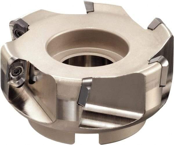 Sumitomo - 6 Inserts, 125mm Cut Diam, 38.1mm Arbor Diam, 22mm Max Depth of Cut, Indexable Square-Shoulder Face Mill - 63mm High, AECT 1604 Insert Compatibility, Through Coolant, Series WaveMill - Eagle Tool & Supply