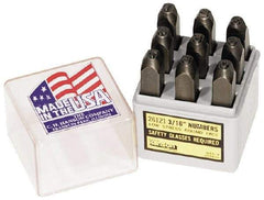 C.H. Hanson - 9 Piece, 3/16" Character Steel Stamp Set - Figures, Low Stress Round Face Full - Eagle Tool & Supply