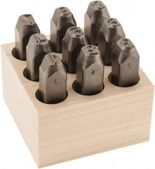 C.H. Hanson - 9 Piece, 3/8" Character Steel Stamp Set - Figures, Low Stress Round Face Full - Eagle Tool & Supply