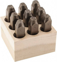 C.H. Hanson - 9 Piece, 3/8" Character Steel Stamp Set - Figures, Low Stress Round Face Dot - Eagle Tool & Supply