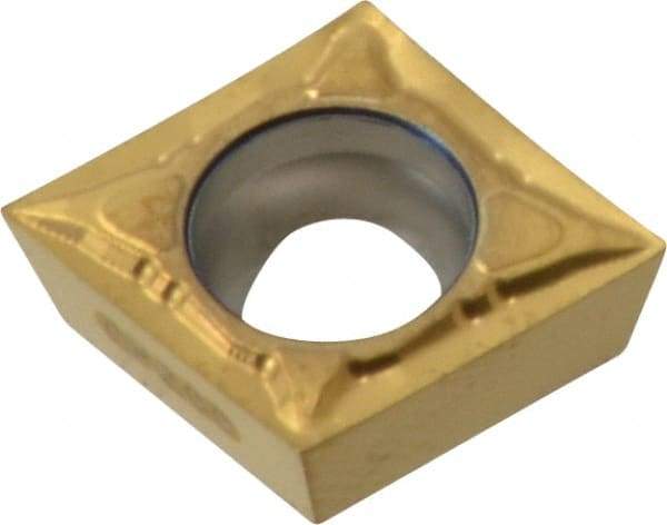 Seco - CPMT32.50 F1 Grade CP200 Carbide Turning Insert - TiAlN/TiN Finish, 80° Diamond, 3/8" Inscr Circle, 5/32" Thick, 0.0039" Corner Radius - Eagle Tool & Supply