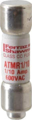 Ferraz Shawmut - 600 VAC/VDC, 0.1 Amp, Fast-Acting General Purpose Fuse - Clip Mount, 1-1/2" OAL, 100 at DC, 200 at AC kA Rating, 13/32" Diam - Eagle Tool & Supply