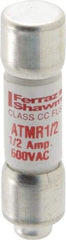 Ferraz Shawmut - 600 VAC/VDC, 0.5 Amp, Fast-Acting General Purpose Fuse - Clip Mount, 1-1/2" OAL, 100 at DC, 200 at AC kA Rating, 13/32" Diam - Eagle Tool & Supply