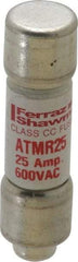 Ferraz Shawmut - 600 VAC/VDC, 25 Amp, Fast-Acting General Purpose Fuse - Clip Mount, 1-1/2" OAL, 100 at DC, 200 at AC kA Rating, 13/32" Diam - Eagle Tool & Supply