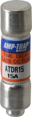 Ferraz Shawmut - 300 VDC, 600 VAC, 15 Amp, Time Delay General Purpose Fuse - Clip Mount, 1-1/2" OAL, 100 at DC, 200 at AC kA Rating, 13/32" Diam - Eagle Tool & Supply