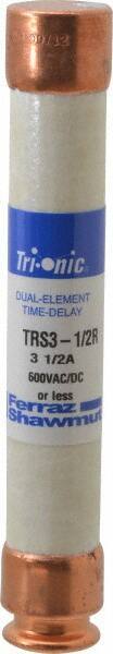 Ferraz Shawmut - 600 VAC/VDC, 3.5 Amp, Time Delay General Purpose Fuse - Clip Mount, 127mm OAL, 20 at DC, 200 at AC kA Rating, 13/16" Diam - Eagle Tool & Supply