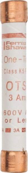 Ferraz Shawmut - 300 VDC, 600 VAC, 3 Amp, Fast-Acting General Purpose Fuse - Clip Mount, 127mm OAL, 20 at DC, 50 at AC kA Rating, 13/16" Diam - Eagle Tool & Supply