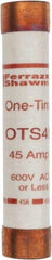 Ferraz Shawmut - 300 VDC, 600 VAC, 45 Amp, Fast-Acting General Purpose Fuse - Clip Mount, 5-1/2" OAL, 20 at DC, 50 at AC kA Rating, 1-1/16" Diam - Eagle Tool & Supply