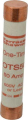 Ferraz Shawmut - 300 VDC, 600 VAC, 50 Amp, Fast-Acting General Purpose Fuse - Clip Mount, 5-1/2" OAL, 20 at DC, 50 at AC kA Rating, 1-1/16" Diam - Eagle Tool & Supply