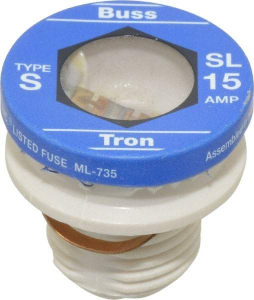 Ferraz Shawmut - 125 VAC, 15 Amp, Time Delay Plug Fuse - Screw Mount Mount, 1.29" OAL, 10 at AC kA Rating, 1-1/8" Diam - Eagle Tool & Supply