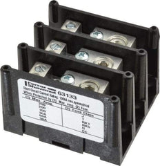 Ferraz Shawmut - 3 Poles, 135 Amp, 2/0-14 AWG Primary, 4-14 AWG Secondary, Polycarbonate Power Distribution Block - 1000 VAC/VDC, 1 Primary Connection, 2.91 Inch Long x 3.08 Inch Deep x 2.81 Inch High - Eagle Tool & Supply