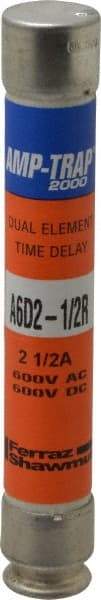 Ferraz Shawmut - 600 VAC/VDC, 2.5 Amp, Time Delay General Purpose Fuse - Clip Mount, 127mm OAL, 100 at DC, 200 at AC kA Rating, 13/16" Diam - Eagle Tool & Supply