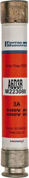 Ferraz Shawmut - 600 VAC/VDC, 3 Amp, Time Delay General Purpose Fuse - Clip Mount, 127mm OAL, 100 at DC, 200 at AC kA Rating, 13/16" Diam - Eagle Tool & Supply