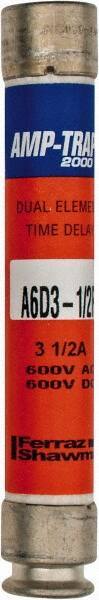 Ferraz Shawmut - 600 VAC/VDC, 3.5 Amp, Time Delay General Purpose Fuse - Clip Mount, 127mm OAL, 100 at DC, 200 at AC kA Rating, 13/16" Diam - Eagle Tool & Supply