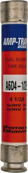 Ferraz Shawmut - 600 VAC/VDC, 4.5 Amp, Time Delay General Purpose Fuse - Clip Mount, 127mm OAL, 100 at DC, 200 at AC kA Rating, 13/16" Diam - Eagle Tool & Supply