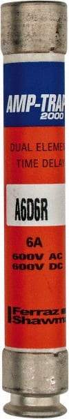 Ferraz Shawmut - 600 VAC/VDC, 6 Amp, Time Delay General Purpose Fuse - Clip Mount, 127mm OAL, 100 at DC, 200 at AC kA Rating, 13/16" Diam - Eagle Tool & Supply