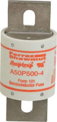 Ferraz Shawmut - 450 VDC, 500 VAC, 500 Amp, Fast-Acting Semiconductor/High Speed Fuse - Bolt-on Mount, 4-15/32" OAL, 100 at AC, 79 at DC kA Rating, 2" Diam - Eagle Tool & Supply