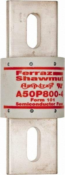 Ferraz Shawmut - 450 VDC, 500 VAC, 800 Amp, Fast-Acting Semiconductor/High Speed Fuse - Bolt-on Mount, 6-15/32" OAL, 100 at AC, 79 at DC kA Rating, 2-1/2" Diam - Eagle Tool & Supply