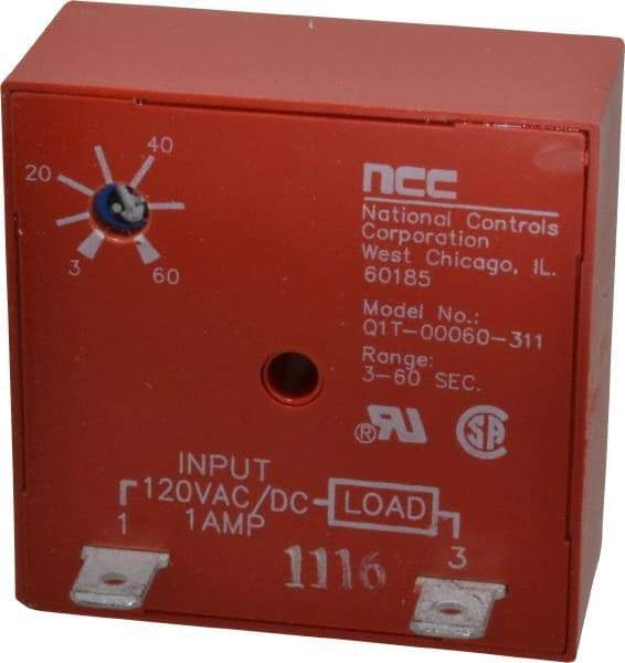 NCC - 2 Pin, Time Delay Relay - 1 at Resistive or Inductive Load Contact Amp, 120 VAC/VDC, On Board Trimpot - Eagle Tool & Supply