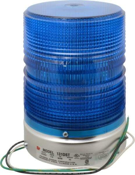 Federal Signal Corp - 120 VAC, 3R NEMA Rated, Strobe Tube, Blue, Double Flash Strobe Light - 80 Flashes per min, 1/2 Inch Pipe, 5-11/16 Inch Diameter, 8-1/2 Inch High, IP45 Ingress Rating, Pipe Mount - Eagle Tool & Supply