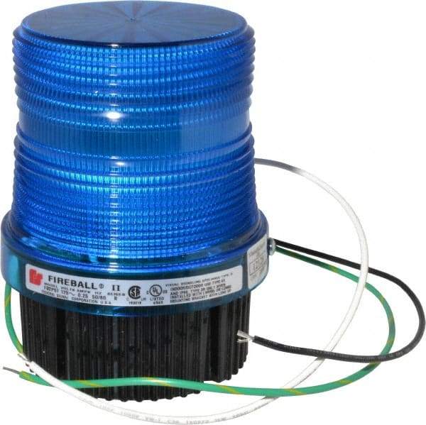 Federal Signal Corp - 120 VAC, 4X NEMA Rated, Strobe Tube, Blue, Single Flash Strobe Light - 90 Flashes per min, 1/2 Inch Pipe, 3-15/16 Inch Diameter, 5-1/4 Inch High, IP66 Ingress Rating, Pipe Mount, Surface Mount - Eagle Tool & Supply