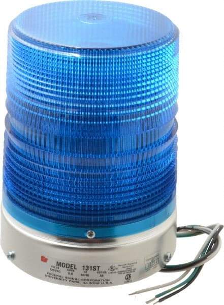 Federal Signal Corp - 120 VAC, 3R NEMA Rated, Strobe Tube, Blue, Single Flash Strobe Light - 80 Flashes per min, 1/2 Inch Pipe, 5.7 Inch Diameter, 8-1/2 Inch High, IP45 Ingress Rating, Pipe Mount - Eagle Tool & Supply