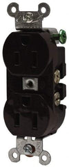 Hubbell Wiring Device-Kellems - 125 VAC, 15 Amp, 5-15R NEMA Configuration, Brown, Specification Grade, Self Grounding Duplex Receptacle - 1 Phase, 2 Poles, 3 Wire, Flush Mount - Eagle Tool & Supply