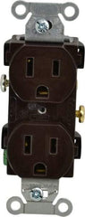 Hubbell Wiring Device-Kellems - 125 VAC, 15 Amp, 5-15R NEMA Configuration, Brown, Specification Grade, Self Grounding Duplex Receptacle - 1 Phase, 2 Poles, 3 Wire, Flush Mount - Eagle Tool & Supply