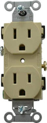 Hubbell Wiring Device-Kellems - 125 VAC, 15 Amp, 5-15R NEMA Configuration, Ivory, Specification Grade, Self Grounding Duplex Receptacle - 1 Phase, 2 Poles, 3 Wire, Flush Mount - Eagle Tool & Supply