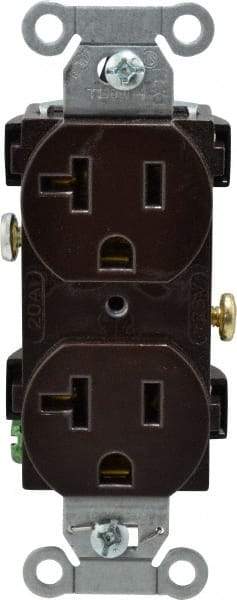 Hubbell Wiring Device-Kellems - 125 VAC, 20 Amp, 5-20R NEMA Configuration, Brown, Specification Grade, Self Grounding Duplex Receptacle - 1 Phase, 2 Poles, 3 Wire, Flush Mount - Eagle Tool & Supply