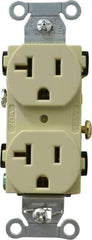 Hubbell Wiring Device-Kellems - 125 VAC, 20 Amp, 5-20R NEMA Configuration, Ivory, Specification Grade, Self Grounding Duplex Receptacle - 1 Phase, 2 Poles, 3 Wire, Flush Mount - Eagle Tool & Supply