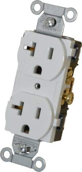 Hubbell Wiring Device-Kellems - 125 VAC, 20 Amp, 5-20R NEMA Configuration, White, Specification Grade, Self Grounding Duplex Receptacle - 1 Phase, 2 Poles, 3 Wire, Flush Mount - Eagle Tool & Supply