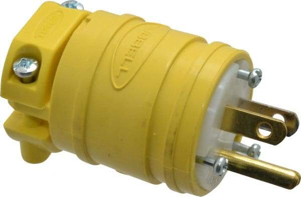 Hubbell Wiring Device-Kellems - 125 VAC, 15 Amp, 5-15P NEMA, Straight, Self Grounding, Commercial Grade Plug - 2 Pole, 3 Wire, 1 Phase, 1/2 hp, Thermoplastic, Yellow - Eagle Tool & Supply