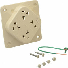 Hubbell Wiring Device-Kellems - 125 VAC, 20 Amp, 5-20R NEMA Configuration, Ivory, Specification Grade, Self Grounding Fourplex Receptacle - 1 Phase, 2 Poles, 3 Wire, Flush Mount, Impact Resistant - Eagle Tool & Supply