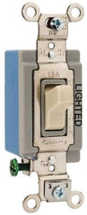 Hubbell Wiring Device-Kellems - 1 Pole, 120 to 277 VAC, 15 Amp, Residential Grade, Toggle, Wall and Dimmer Light Switch - 1-5/16 Inch Wide x 4-1/16 Inch High - Eagle Tool & Supply