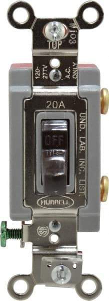 Hubbell Wiring Device-Kellems - 1 Pole, 120 to 277 VAC, 20 Amp, Industrial Grade, Toggle, Wall and Dimmer Light Switch - 1-5/16 Inch Wide x 4-1/16 Inch High - Eagle Tool & Supply