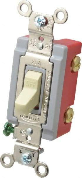 Hubbell Wiring Device-Kellems - 1 Pole, 120 to 277 VAC, 20 Amp, Industrial Grade, Toggle, Wall and Dimmer Light Switch - 1-5/16 Inch Wide x 4-1/16 Inch High - Eagle Tool & Supply