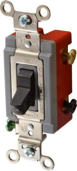 Hubbell Wiring Device-Kellems - 3 Pole, 120 to 277 VAC, 20 Amp, Industrial Grade, Toggle, Wall and Dimmer Light Switch - 1-5/16 Inch Wide x 4-1/16 Inch High - Eagle Tool & Supply