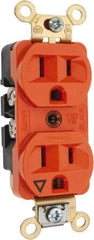 Hubbell Wiring Device-Kellems - 125 VAC, 15 Amp, 5-15R NEMA Configuration, Orange, Specification Grade, Isolated Ground Duplex Receptacle - 1 Phase, 2 Poles, 3 Wire, Flush Mount, Corrosion, Heat and Impact Resistant - Eagle Tool & Supply