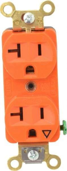 Hubbell Wiring Device-Kellems - 125 VAC, 20 Amp, 5-20R NEMA Configuration, Orange, Specification Grade, Isolated Ground Duplex Receptacle - 1 Phase, 2 Poles, 3 Wire, Flush Mount, Corrosion, Heat and Impact Resistant - Eagle Tool & Supply