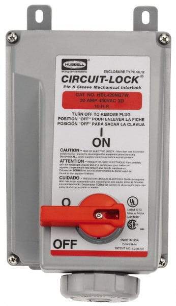 Hubbell Wiring Device-Kellems - 3 Phase, 480 VAC, 60 Amp, 30 hp, 4 Pin Configuration, Interlock Receptacle - 3 Poles, IEC 60309, Red - Eagle Tool & Supply