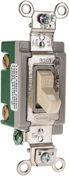 Hubbell Wiring Device-Kellems - 2 Pole, 120 to 277 VAC, 30 Amp, Industrial Grade, Toggle, Wall and Dimmer Light Switch - 1-5/16 Inch Wide x 4-1/16 Inch High - Eagle Tool & Supply